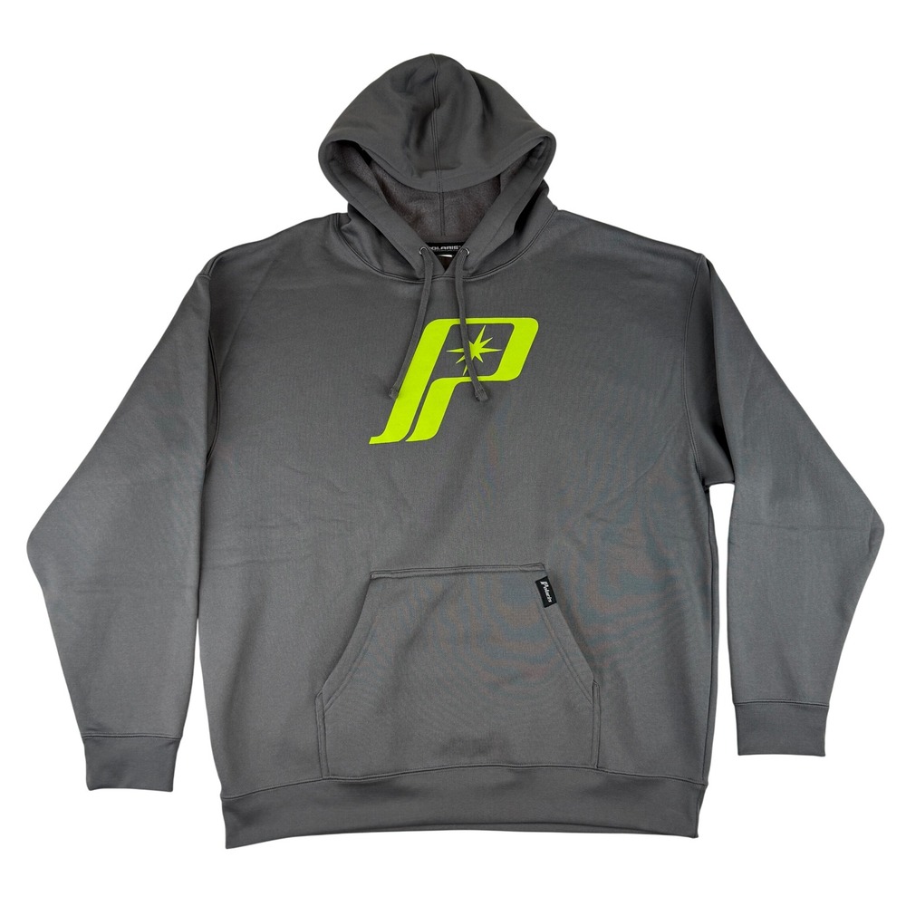 Polaris Logo Fleece Hoodie Mens 2XL Gray Neon Yellow P136-000 Graphic Sweatshirt